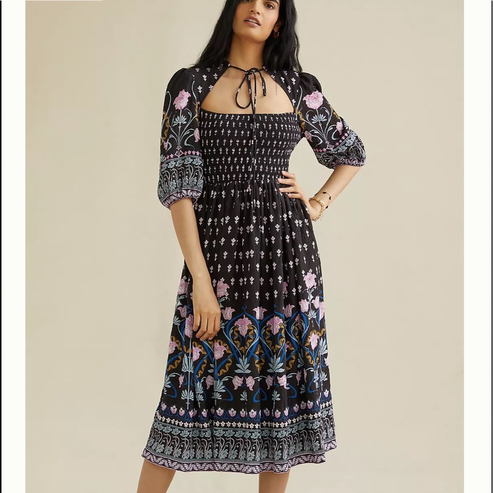 Anthropologie DASHA smocked, Midi dress